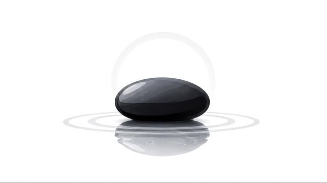 Modern vector illustration of professional workspace environment transitioning into a black zen stone with water ripples and light halo on crisp white background
