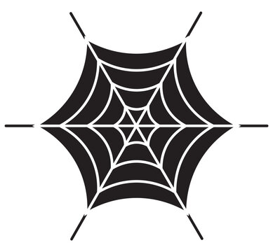 Black Spider Web Vector Icon, Spooky Cobweb Silhouette Graphic, Halloween Decor Element Isolated on White Background