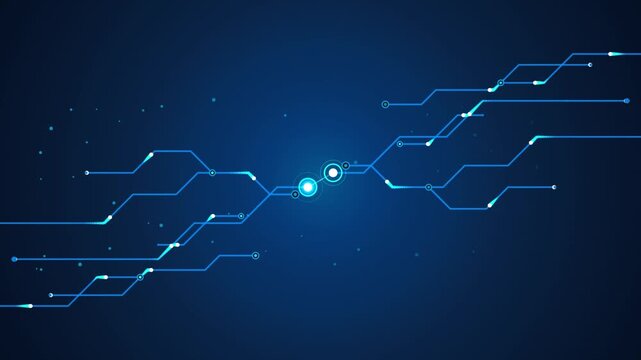 Abstract futuristic blue circuit board loop animation.