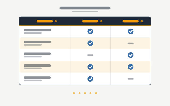 Product comparison table template, three columns