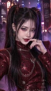 赤い衣装を着た美しい女性のポートレート