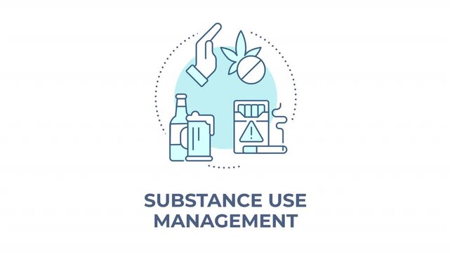 Substance use management animated animated monochrome cyan concept icon. Proactive health management. Medication consumption control. Minimalist blue line animation. Circular motion graphic