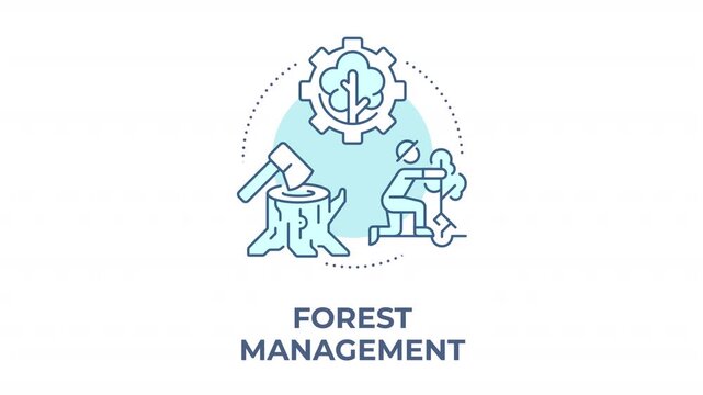 Forest management animated animated monochrome cyan concept icon. Climate resilient ecosystem strategy. Renewable wood industry. Minimalist blue line animation. Circular motion graphic