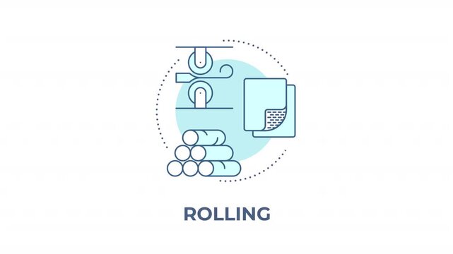 Rolling animated animated monochrome cyan concept icon. Metal fabrication technique. Industrial manufacturing. Precision forming technology. Minimalist blue line animation. Circular motion graphic