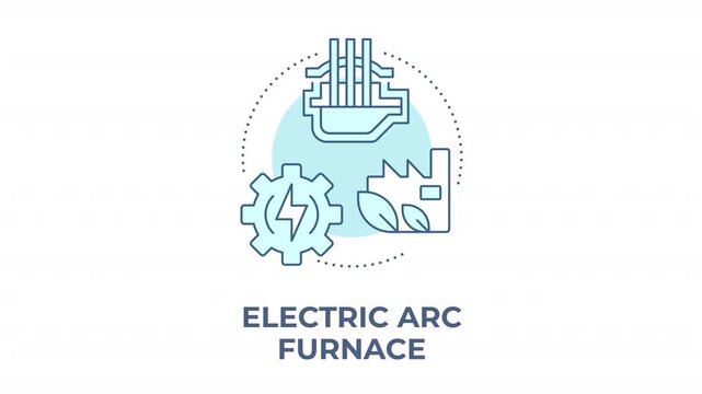Electric arc furnace animated animated monochrome cyan concept icon. Clean ecofriendly technology. Renewable powered metal casting. Minimalist blue line animation. Circular motion graphic