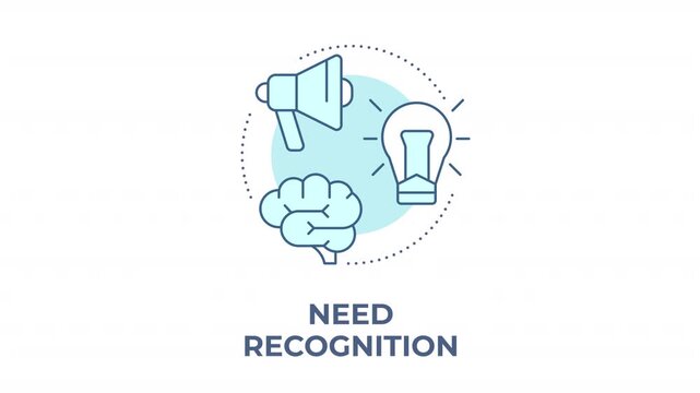 Need recognition animated animated monochrome cyan concept icon. Decision making process. Product awareness initiatives. Audience interest. Minimalist blue line animation. Circular motion graphic