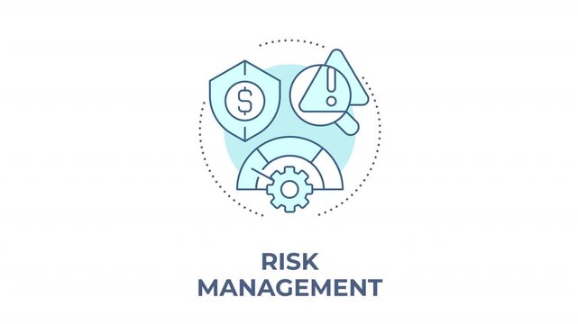 Risk management animated animated monochrome cyan concept icon. Financial market volatility. Scaling sustainable corporate compliance. Minimalist blue line animation. Circular motion graphic