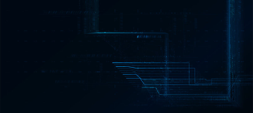 Abstract digital cyber space background with glowing blue circuit lines