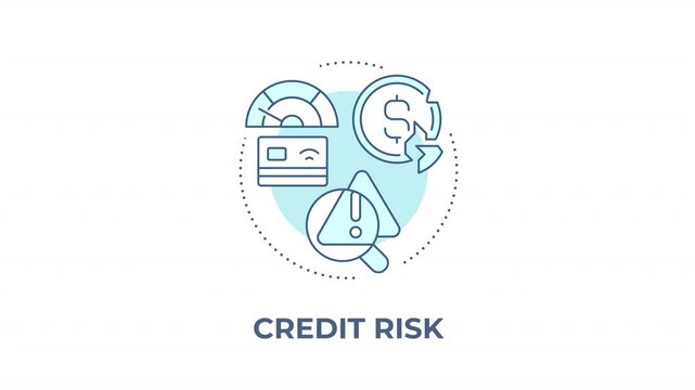 Credit risk animated animated monochrome cyan concept icon. Modern debt default analysis. Portfolio monitoring. Evaluating consumer debt worth. Minimalist blue line animation. Circular motion graphic
