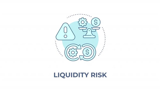 Liquidity risk animated animated monochrome cyan concept icon. Managing financial vulnerability. Securing monetary reserves. Business cashflows. Minimalist blue line animation. Circular motion graphic