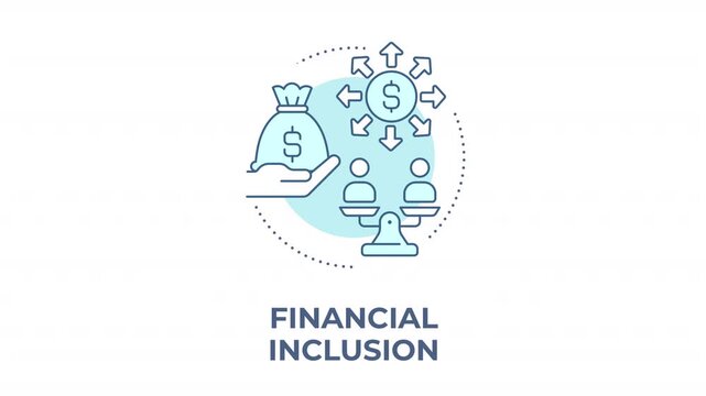 Financial inclusion animated animated monochrome cyan concept icon. Driving economic empowerment. Fiscal mobility. Global wealth distribution. Minimalist blue line animation. Circular motion graphic