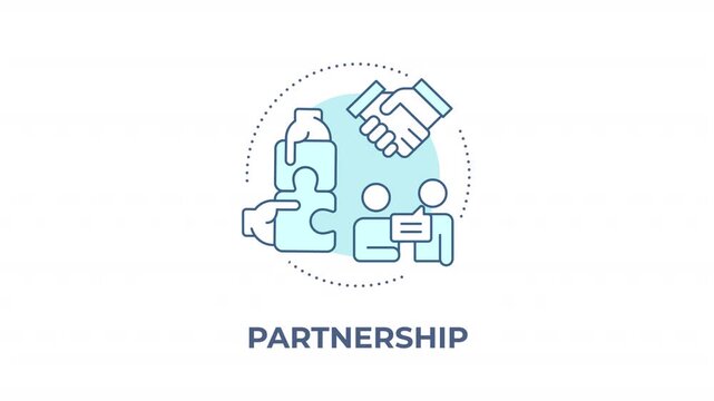 Partnership animated animated monochrome cyan concept icon. Team alignment. Mutual goal optimization. Collective impact framework. Minimalist blue line animation. Circular motion graphic