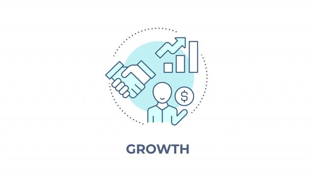 Growth animated animated monochrome cyan concept icon. Scaling business operations effectively. Accelerating corporate financial success. Minimalist blue line animation. Circular motion graphic