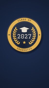 Vertical Class of 2027 embroidered crest loop on navy blue wool