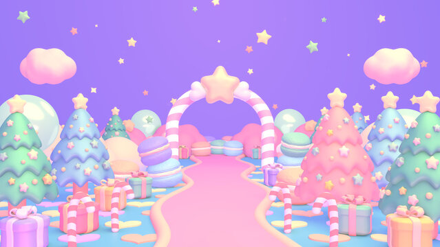3D render of dreamy Christmas land.