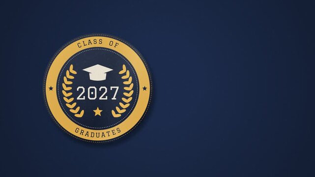Class of 2027 embroidered crest loop on navy blue wool