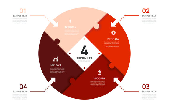 Venn diagram infographic chart template for business 4 jigsaw parts options, presentation with icon elements vector illustration.