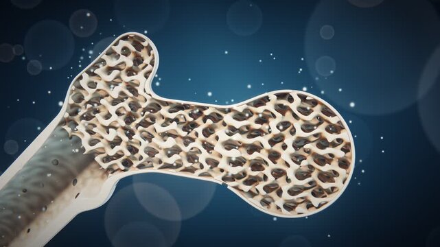 Osteoporosis Bone Density Decreasing in Femur Cross Section 3D Medical Animation