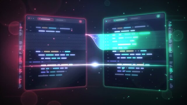 Code Diff Animation Green Added Lines and Red Removed Lines in Split View Seamless Loop