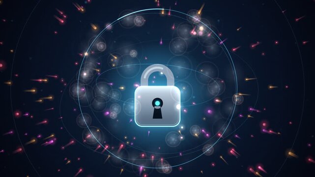 3D brute force login attack streams of red password attempts bombarding secured padlock