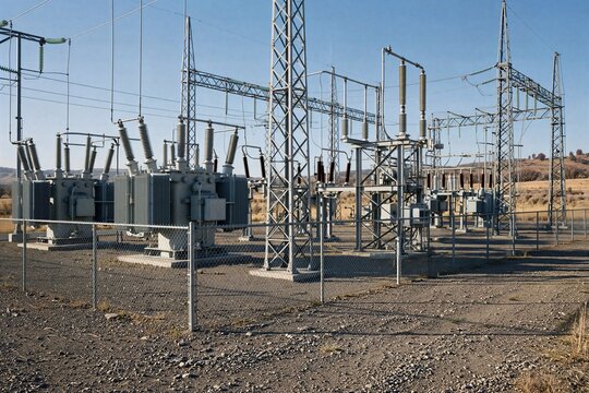 Electrical substation with transformers and insulators