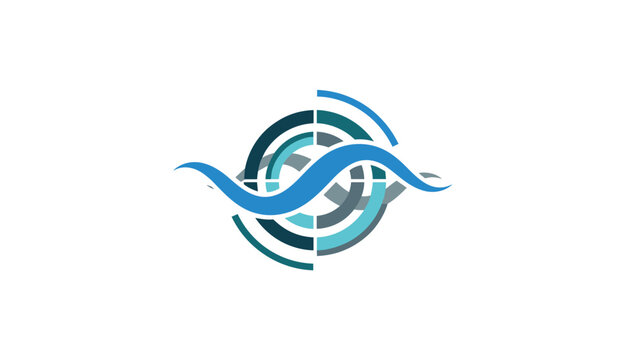 Abstract circular logo design showing interlocking blue grey and teal rings with a flowing wave through the center.
