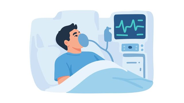 Animation of man in hospital bed with medical monitor