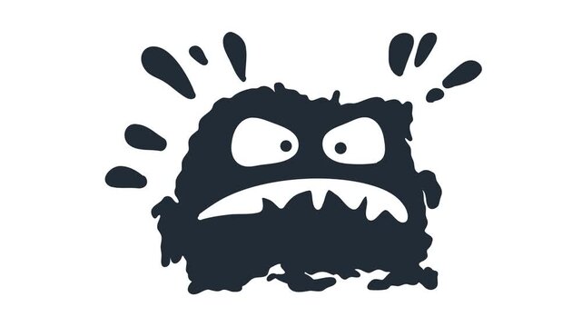 Animation of angry dark blob monster with sharp teeth