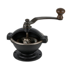 Vintage manual coffee grinder with cast iron burrs and wooden handle mill hand © Krishno