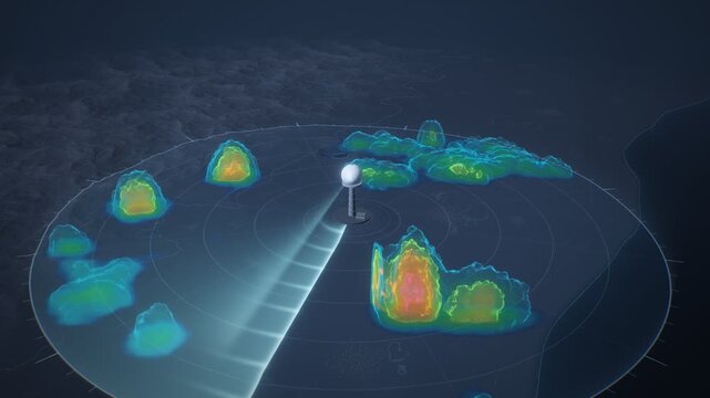 Weather Radar 3D Doppler Sweep Scanning Supercell Thunderstorm Volumetric Reflectivity 4K