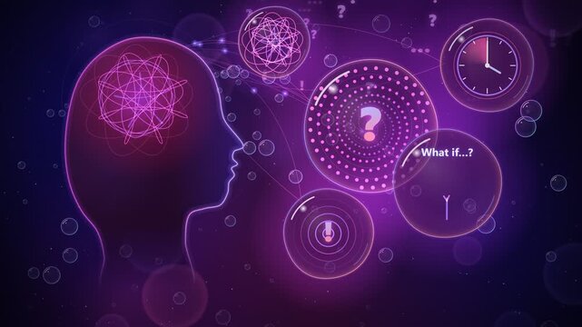 Overthinking Thought Bubbles Animation in Head with Tangled Thoughts and Popping Bubbles