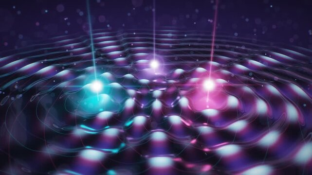 3D Wave Interference Animation Circular Ripples from Three Point Sources Seamless Loop