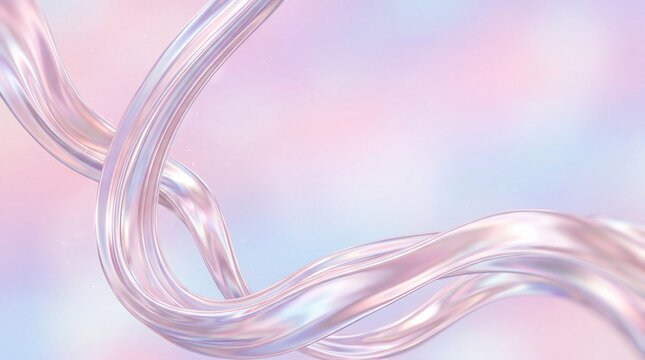 Elegant glass-like waves curve through a luminous pastel setting, blending glossy reflections, delicate colors and generous negative space.