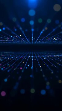 Intentionally blurred blue glowing particles radiate through a symmetrical digital light field. Technology presentations, digital product intros, and cybersecurity media.