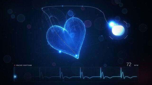 Pacemaker Electrical Pulses Traveling to Holographic Heart with ECG Monitor Loop