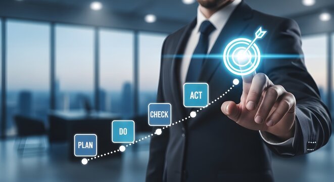 Business concept of planning, doing, checking, and acting for success.
