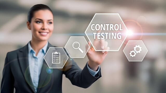 Control testing with a business woman for the concept of quality assurance and control.