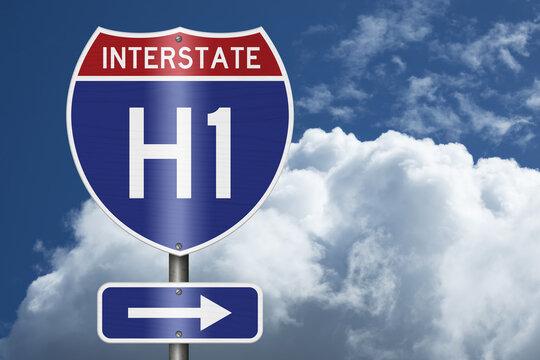 American Interstate H1 sign with sky for transportation