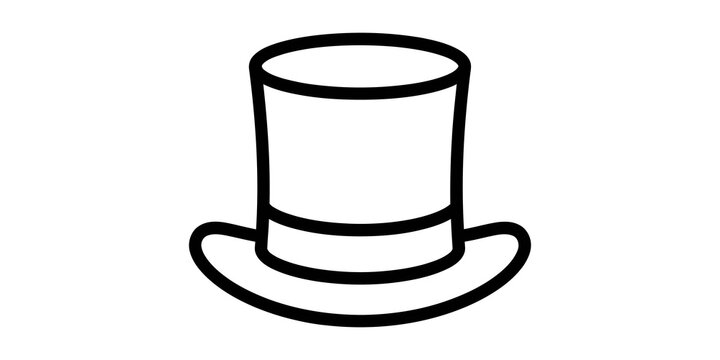 Top hat outline icon in black line art style for vintage fashion costume party design and formal event invitation graphics.
