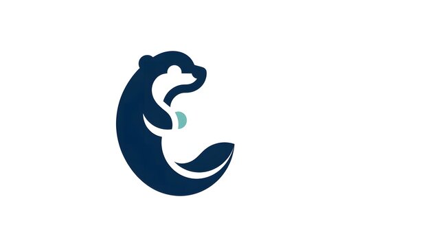 Minimalist dark blue otter holding a light blue pearl, a clean and elegant logo design concept for creative brands