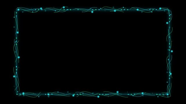 Futuristic rectangular border infused with glowing bioluminescent cyan energy, pulsing aquatic light waves, and electric neon edge highlights, modern cyber frame overlay on dark background