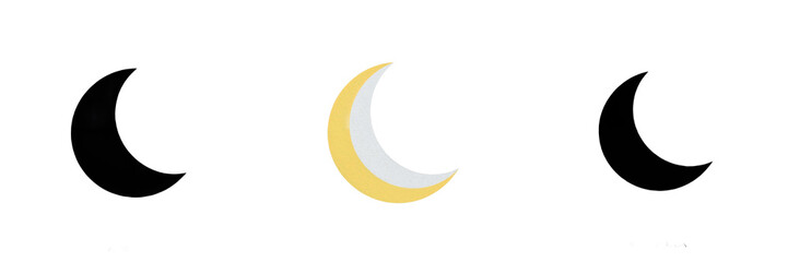 Crescent Moon Set PNG Isolated on White Background Black and Yellow Lunar Phases Vectors for Sky Night Graphic Design © Dangti