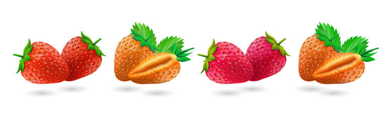 Set of fresh red strawberry fruits with green leaves isolated on transparent background © SAYEDA