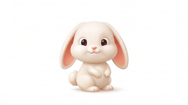 Cute white bunny rabbit character 3D cartoon style illustration isolated on white background