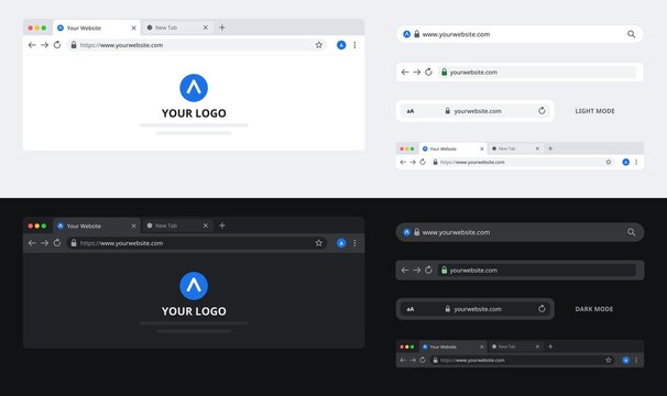 Light and Dark Browser URL Bar Template, Website Logo Mockup with Address Bar, Tabs and Domain Field, Web Browser Window UI Vector Illustration
