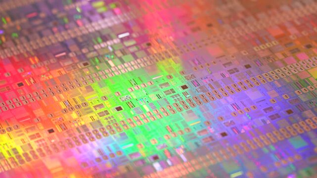 Silicon Wafer with microchips used in electronics for the fabrication of integrated circuits.