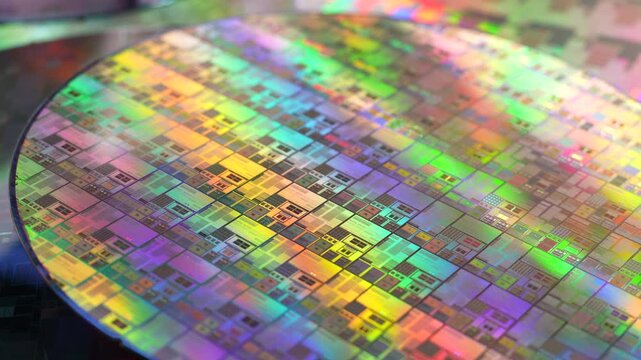 Silicon Wafer with microchips used in electronics for the fabrication of integrated circuits.