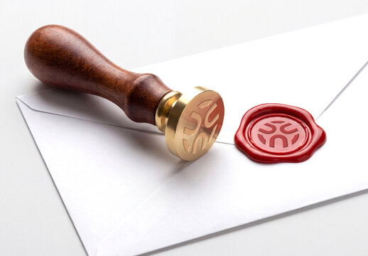 Wooden Wax Seal Stamp Mockup with Red Sealing Wax