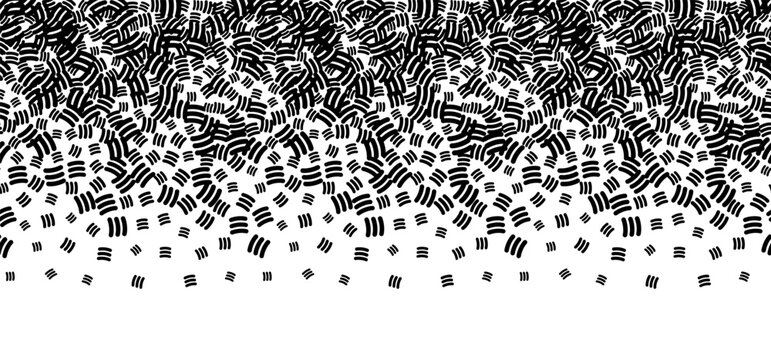 Abstract Monochrome Background with Hand Drawn Curved Dashes Gradient Fade, Black and White Doodle Line Halftone Texture Pattern