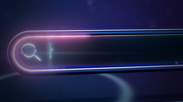 Blinking Text Cursor in Empty Glowing Glass Search Bar with Reflective Floor
